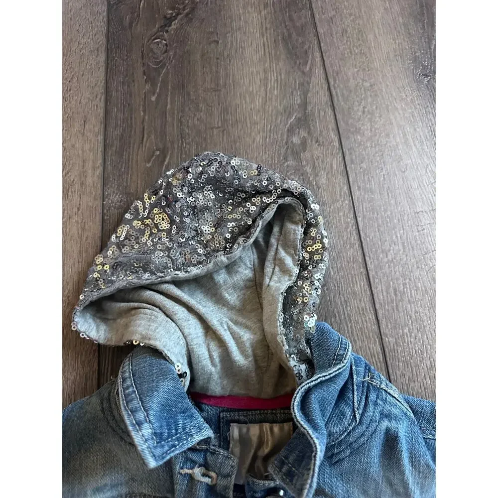 Justice Girls Size 10 Denim Jean Jacket Sequin Sleeves